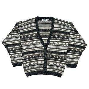 Vintage New Era Sweater Size Large Grey Patterned Cardigan Button Up Grandpa 90s